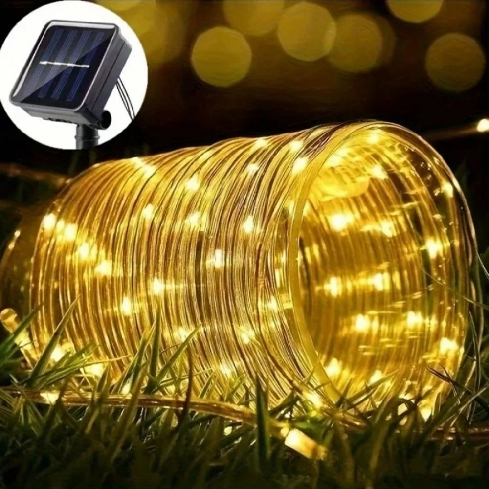 

1pc 50/100/200LED Solar Tube Lights, 8 Modes Outdoor Lights, Flexible Clear Tube Lights for Garden, Backyard, Patio, Deck, Pool