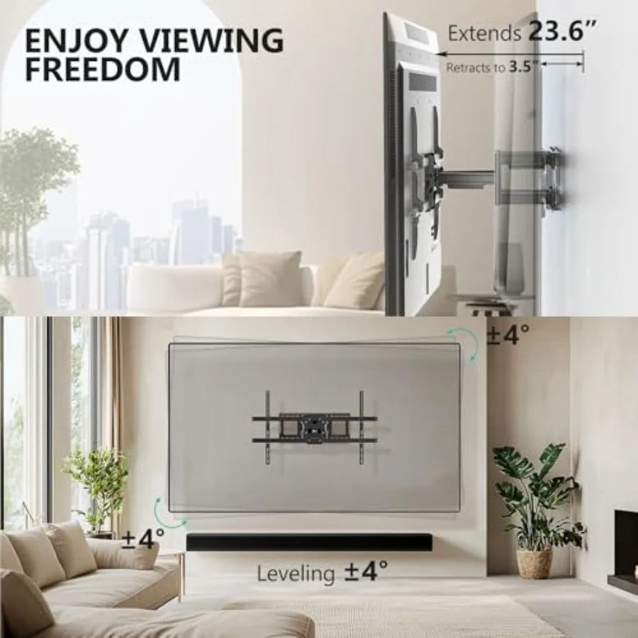 Heavy Duty Full Motion TV-muurbeugel voor extra grote tv's in thuisbioscoop en woonkamerinstellingen Ondersteunt tot 220 lb