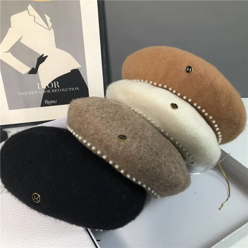 

Hats Women Fur Beret Female Autumn and Winter Warm Wool Octagonal Hat Fashion Korean Version Painter Hat Outdoor