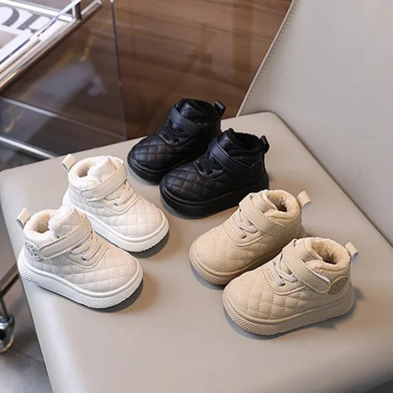 

Baby Winter Cotton Shoes Boys Soft Sole Non Slip Cotton Shoes Girls Warm Velvet Thickened Warm Round Toe Solid Color Kids Shoes