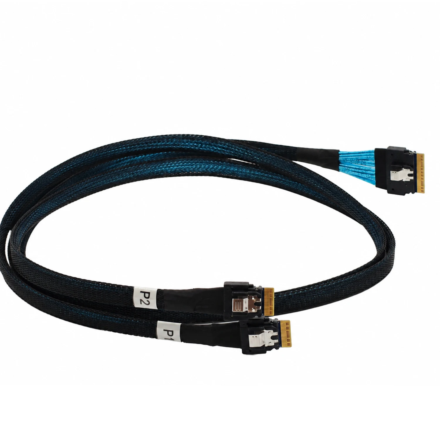 Gen4 SlimSAS SFF-8654 8i to Dual 4i Cable 100cm 32000MB/s Silver-Plated Server Storage Breakout Data Interconnect