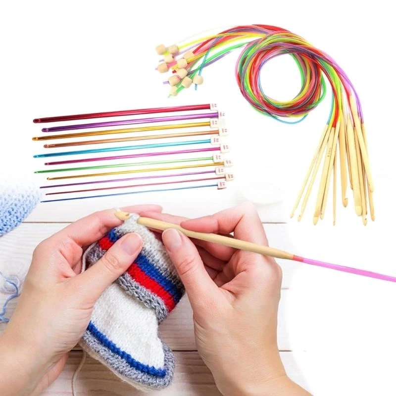 F19B 23 Pcs Tunisian Crochet Hook with Rope Afghan Crochet Hooks Set 2.0-8.0 mm Knitting Needle for Scarves Carpet Sweater