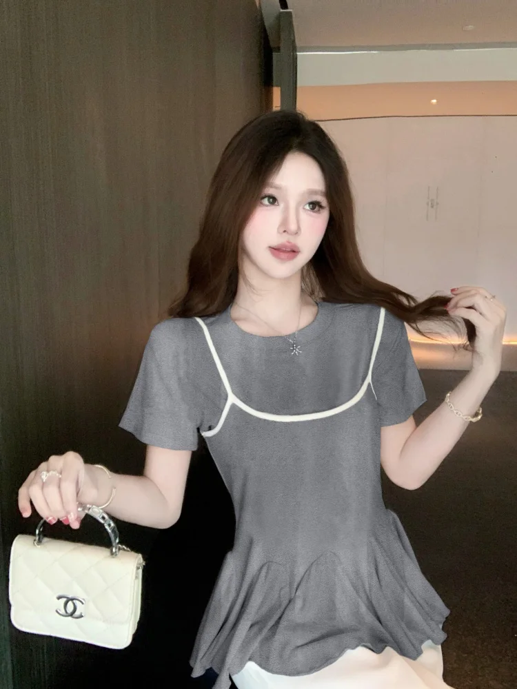 Conjunto de camiseta y camiseta sin mangas de Color Blo ort Sve ajustado, novedad de verano para mujer, conjunto de dos piezas Sle, versión coreana, Sle de viaje