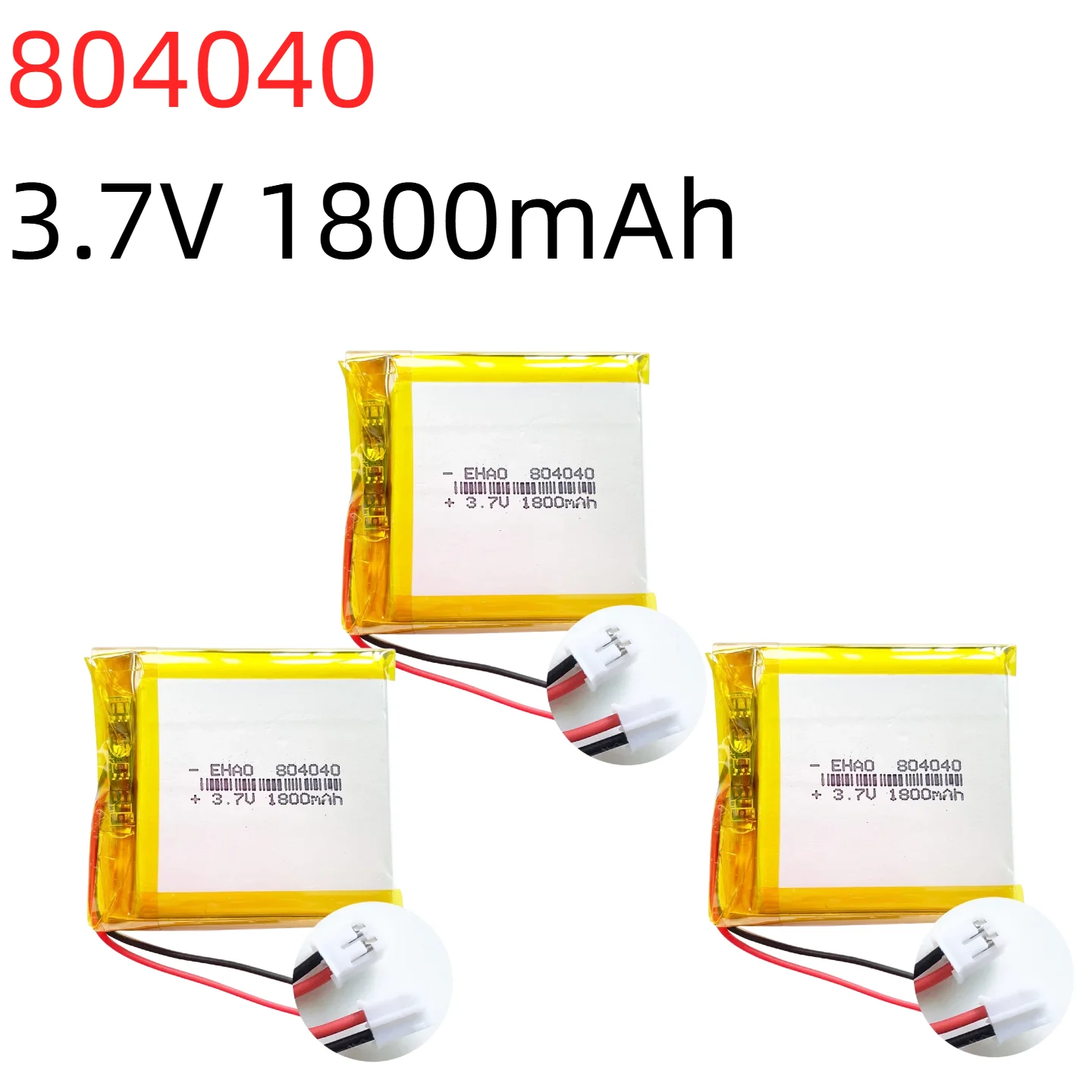 

804040 3.7V 1800mAh Rechargeable Lipo Battery JST 2.0 2-Pin Connector for MP3 GPS DVD Recorder Headset Camera Replacement Cell