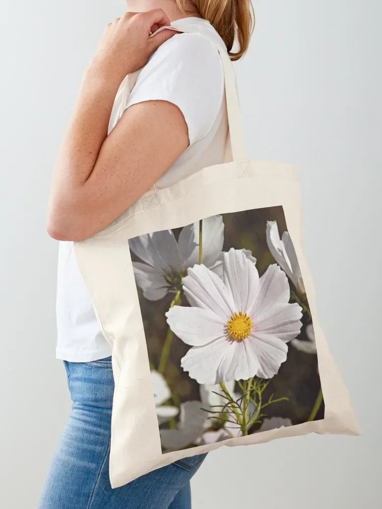 

White Cosmo Daisies Flowers Tote Bag tote university university shopper men's canvas
