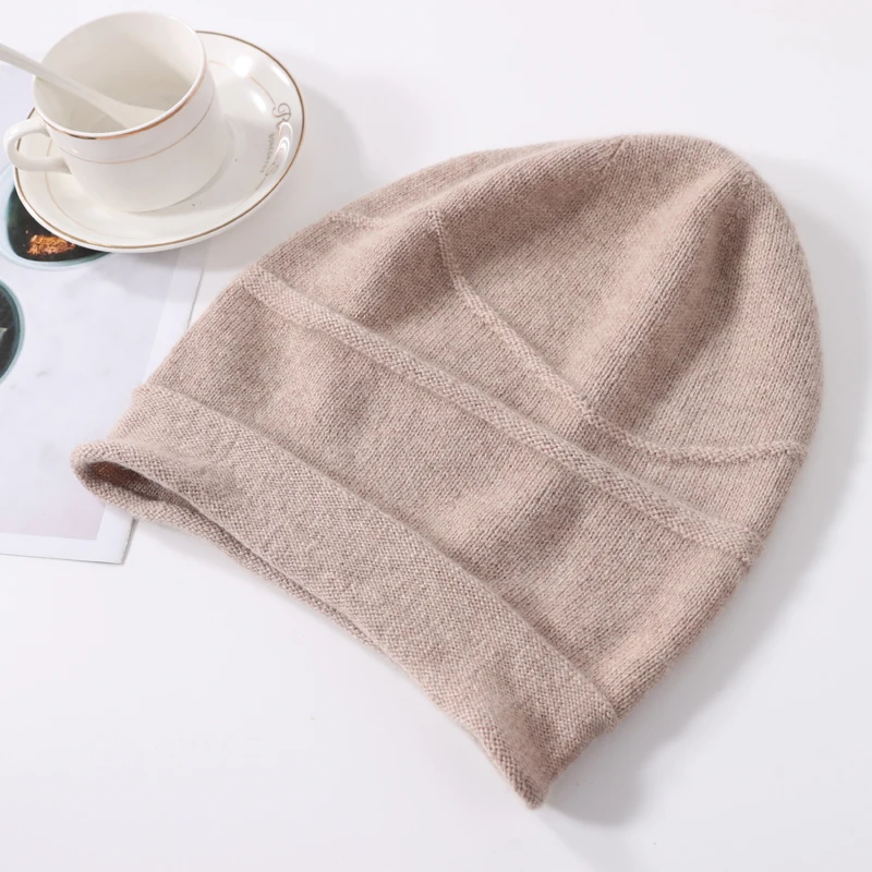 100%Pure Cashmere Beanies for Women Winter 2023 Solid Warm Soft Hat Bonnets y2k Knitted Skullies Cute Hats Ear Protect Caps