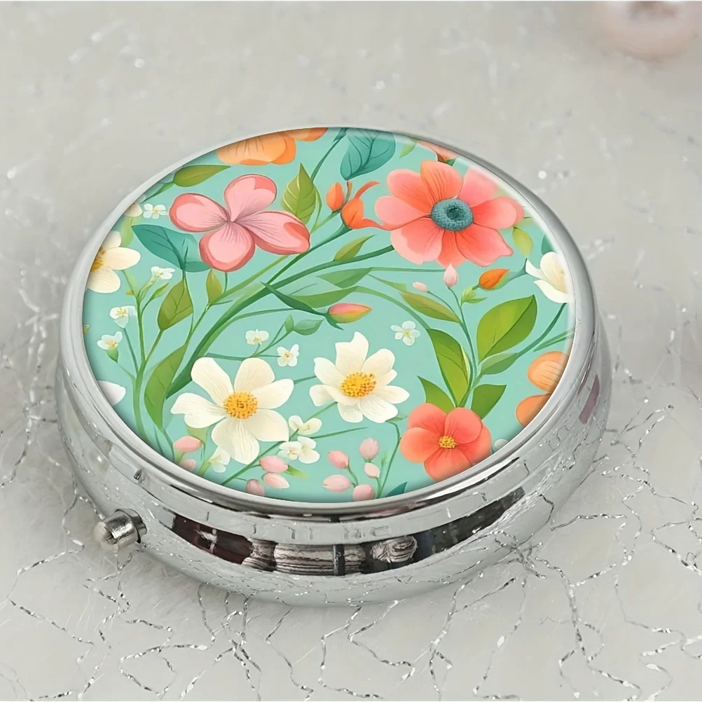 Stylish Floral Pattern 3-Frame Medicine Box - Compact Portable Travel Medicine Storage Box,Fits Wallet or Pocket