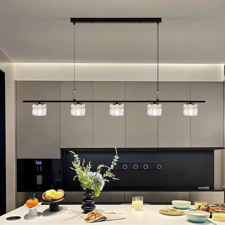 Italian Minimalist Crystal Restaurant Chandelier Modern Minimalist Creative Dining Table Designer High-end Word Long Bar Lamp