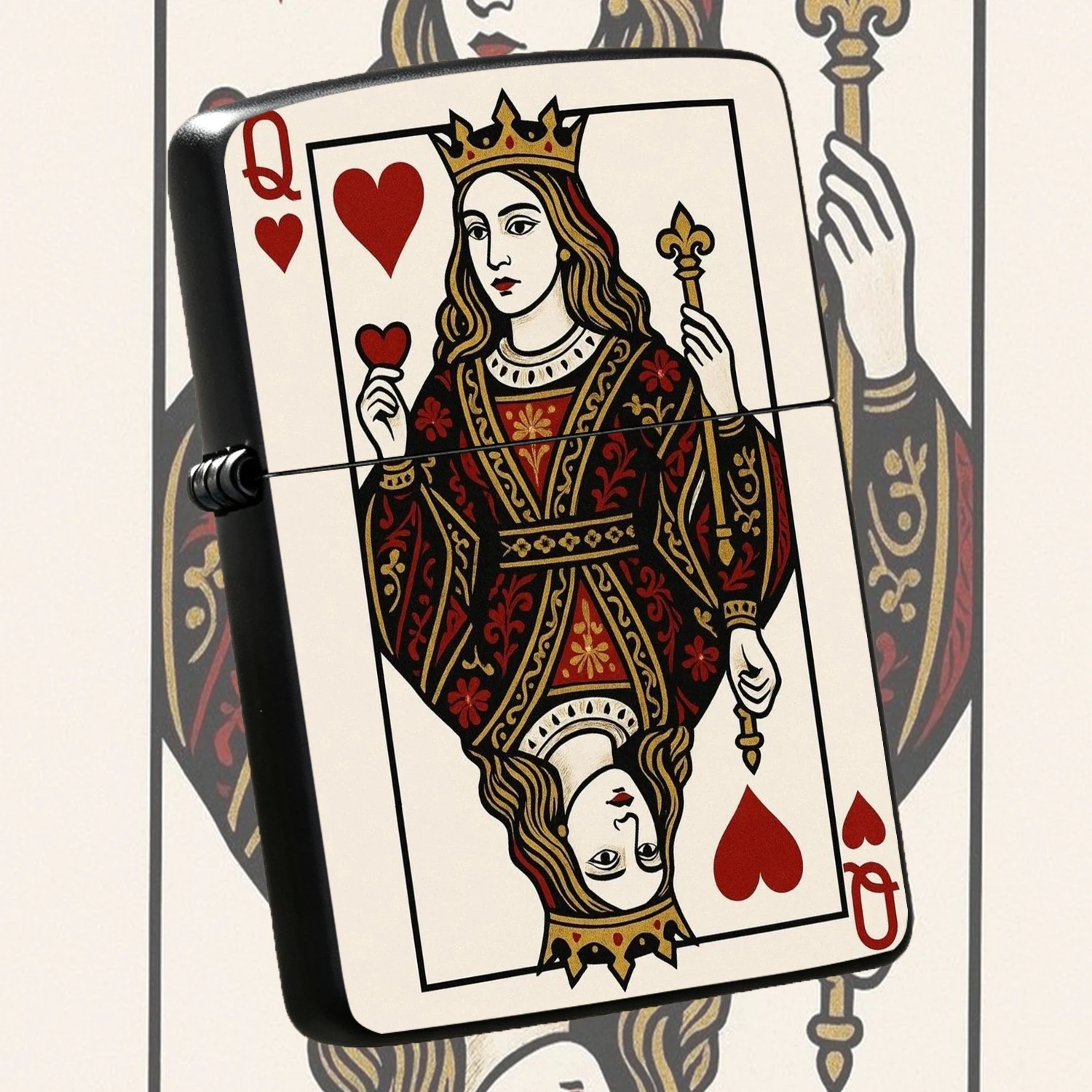 Vintage Of Hearts Poker Theme Windproof, Artistic Printed Portable  Igniter , Durable Rechargeable Gas For Daily Use, Unique Collectible Tool For Bar Party, Ideal Gift For Card Game Lovers And Collectors A Fun And Humorous Lighter