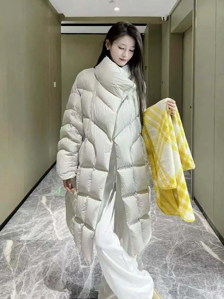 Oversize gola alta para baixo jaqueta para mulher 2026 preto longo puffer casaco grosso quente de alta qualidade outerwear bege INKEO DJ625