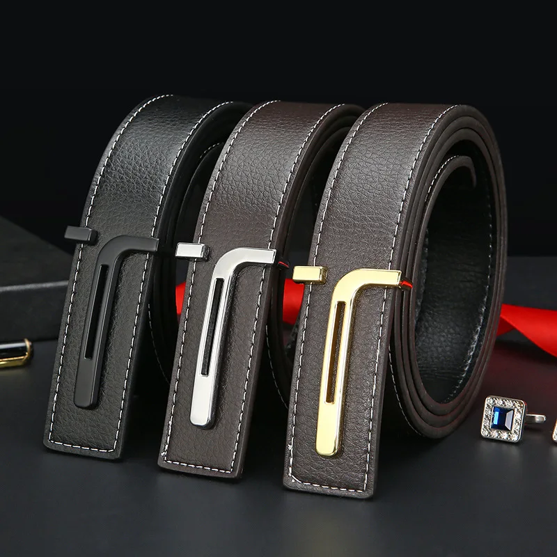 Men's Genuine Leather Belt with a Pin Buckle, Featuring an Alloy Buckle - Available in Brown and Black, Perfect for Business and