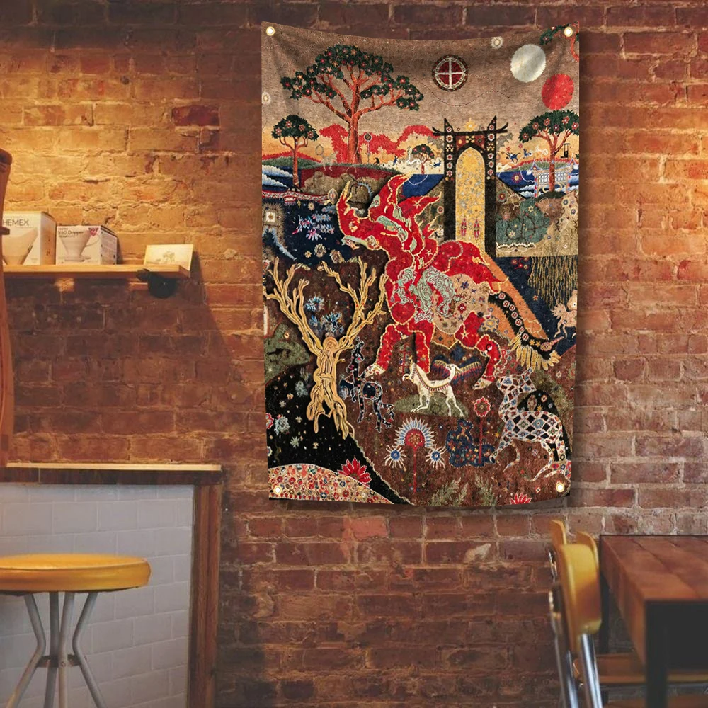 90x150cm Vintage Art Dragon Deer Flag Hippie Bohemian Mandala Wall Tapestry Bedroom Dorm Decor Indoor Outdoor Decor