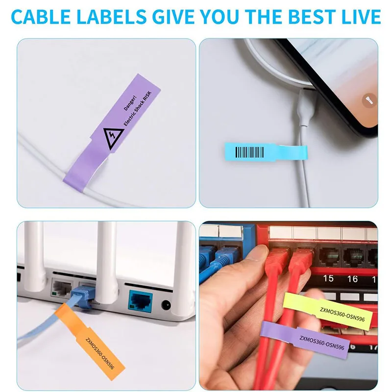 480/240Pcs Cable Labels Self-Adhesive Waterproof Wire Marking Ties Laser Printer Sticker Network Organizer Marker Accessories