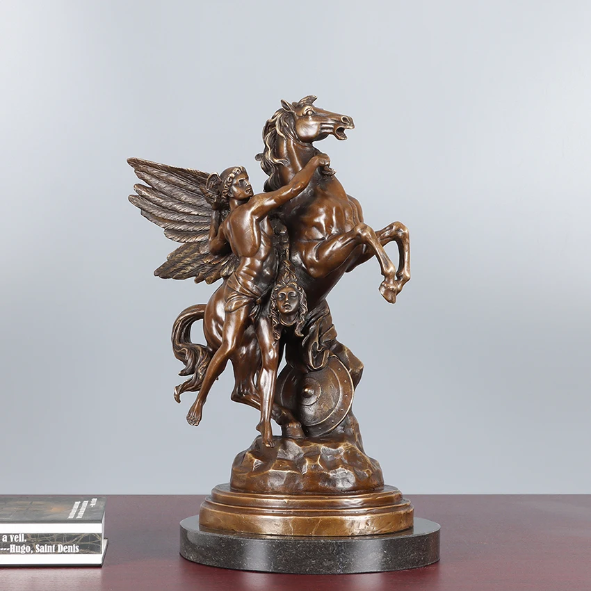 

Large Perseus and Pegasus Statue Antique Sculpture By Emile Louis Picault Office Decoration