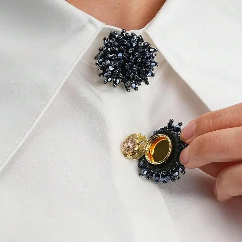 2pcs Color Crystal Beads Shirt Button Cover Navy Blue Handmade Buckle Cufflinks Suit Decoration For Man Women Gifts