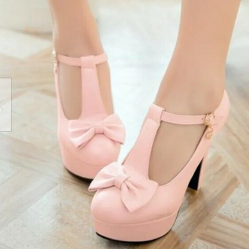 

Bow Knot Decor Pumps Round Toe Square Heel Buckle Strap New European and American Style Large Size Fashion Sexy Woman Pumps