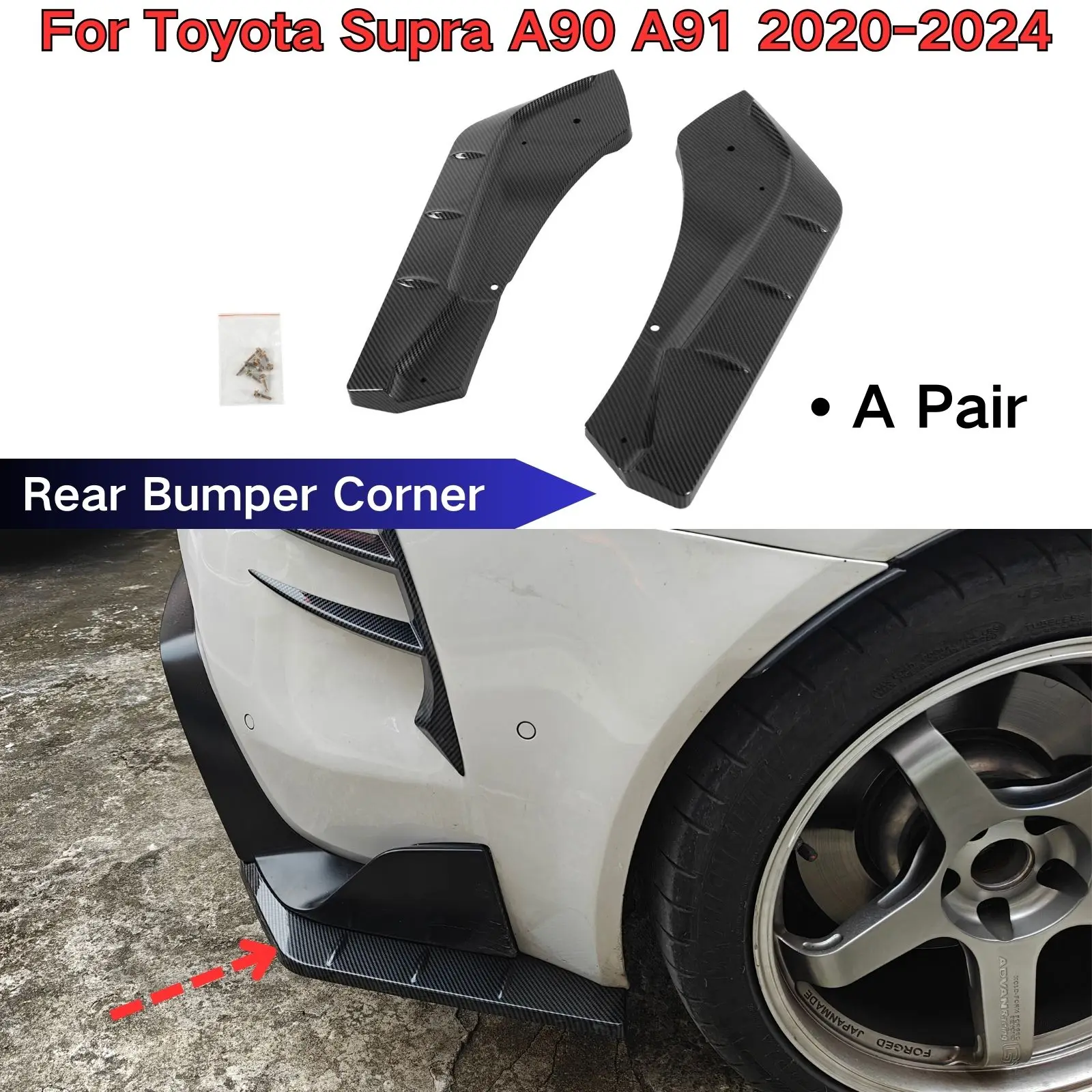 

A Pair Rear Bumper Corner For 2020-2024 Toyota Supra A90 A91 Carbon Fiber Print Plastic Body Kit Glossy Black Car Accessories