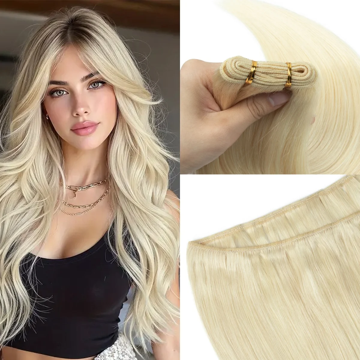Sew-in Double Weft Extensions 50G Real Natural Human Hair 12-22 Inch Machine-Remy Full Head Bundle for Hair Extensions