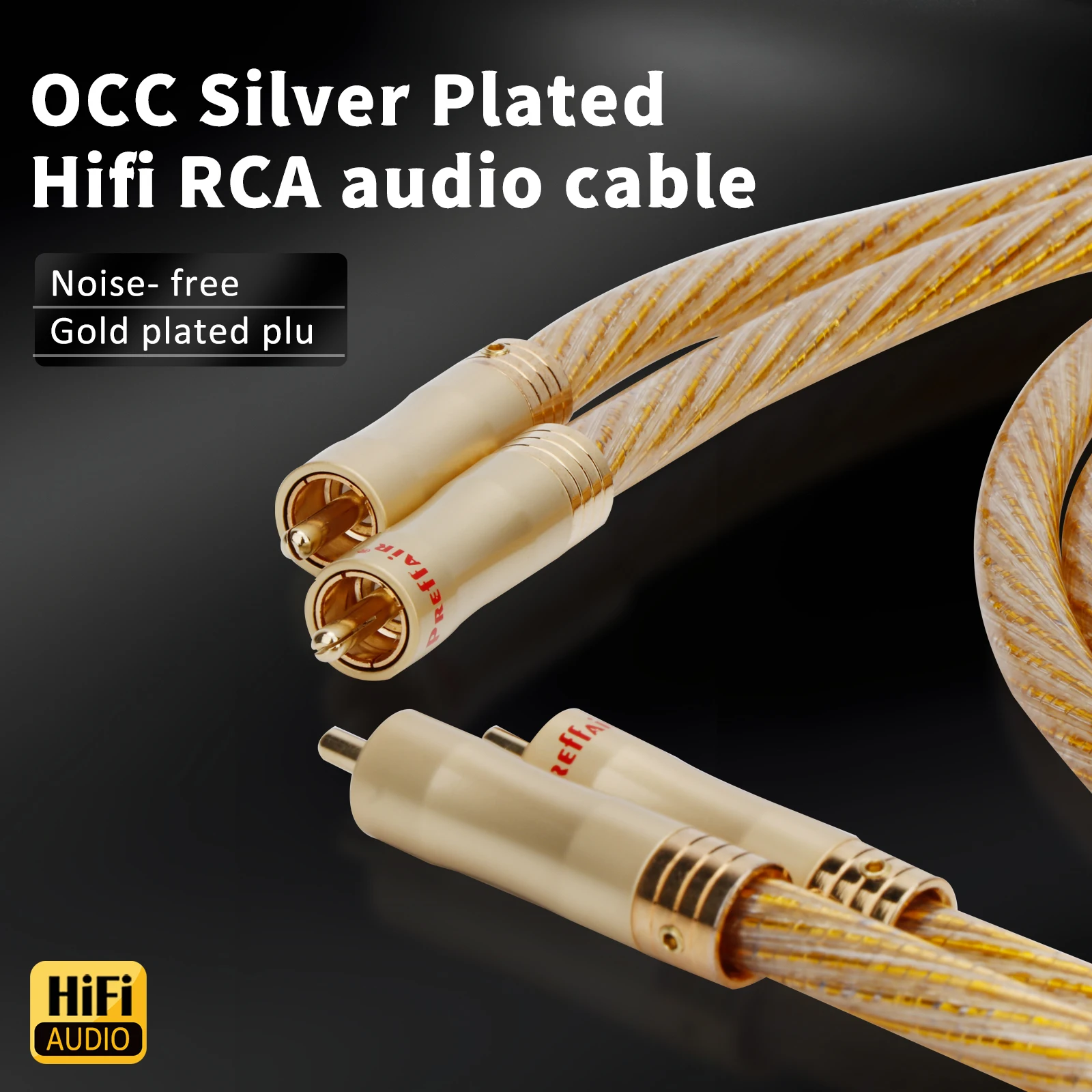 Pair Gold Odin RCA Audio Cable 8N OCC Gold Plated plug 2RCA to 2RCA Audio Cable for Amplifier DVD