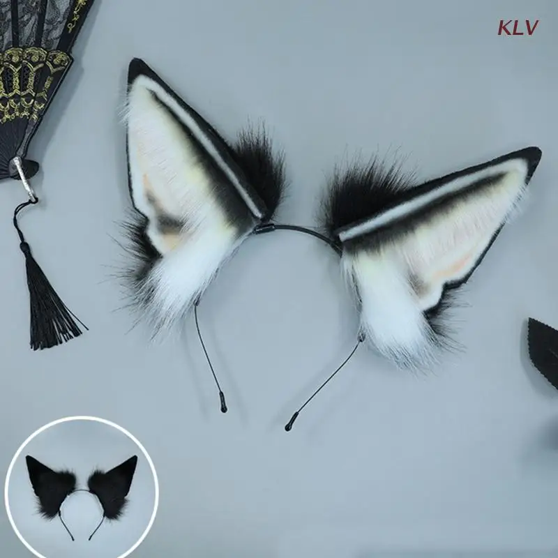 Faux Fur Dog Ears Wolf Ear Headband Animal Hair Hoop Wolf Ears Realistic Lolita Headband Wolf Cosplay Accessories 6XDA