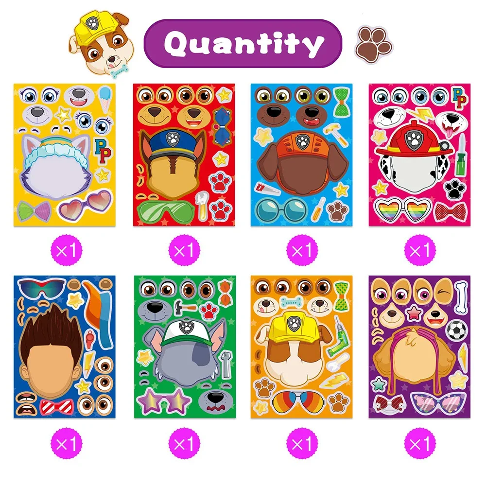 8/16 ورقة جعل وجه باو دورية لغز ملصقات الكرتون لتقوم بها بنفسك رايدر تشيس تجميع بانوراما الاطفال لعبة الأطفال الأولاد لعبة حفلة هدية #4