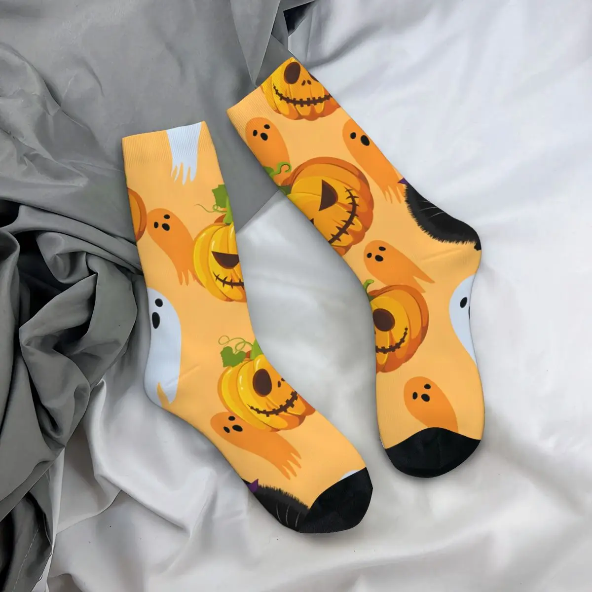 Calcetines con caras sonrientes y fantasmas de calabaza de Halloween para hombre, Retro, Harajuku, estilo callejero, novedad, calcetín sin costuras