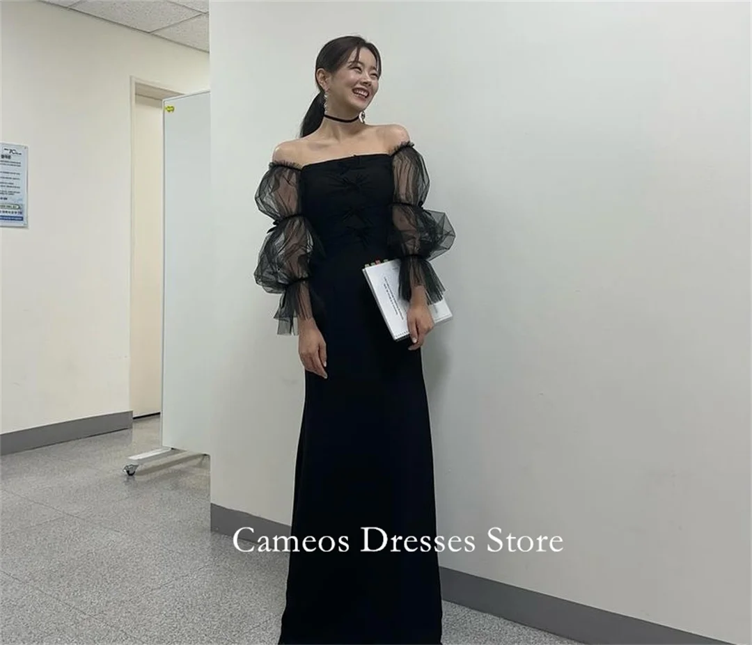 SONDR 韓国オフショルダーイブニングドレスカスタマイズされたフォーマルウエディングドレスサテンブラッククレープ 웨딩드레스機会パーティーイブニングドレス