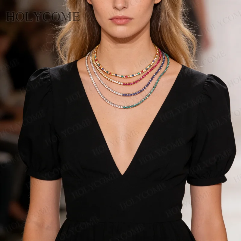 AGL/GRA Certified Tennis Chain 925 Sterling Silver Moissanite Sapphire/Ruby/Colombia 3mm 16-20inch Fine Wedding Jewelry Gifts