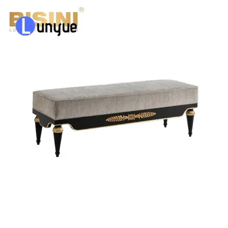 French Luxury Villa Bedroom Bedside Bench Classical Leisure Area Solid Wood Shoe Stool Elegant Entryway Storage Seat Durable