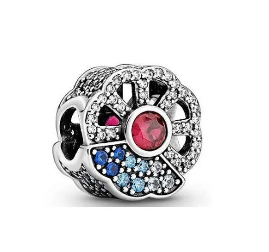 925 Sterling Silver  Blue & Pink Fan Charm Bead Fit Women Pandora Bracelet & Necklace Jewelry