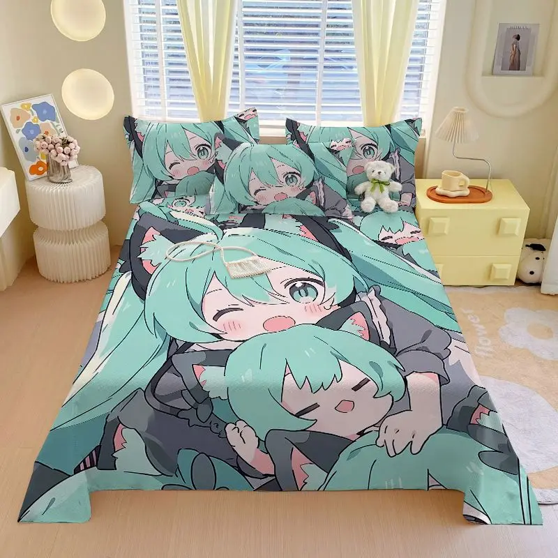 هاتسون ميكو أنيمي ثنائي الأبعاد الكرتون المطبوعة ملاءة سرير الإبداعية جرلي القلب طالب عنبر المخدة ثلاث قطع مجموعة