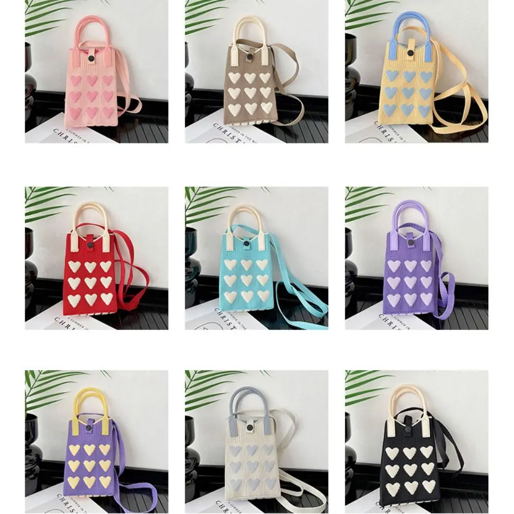 New Sweet Love Knit Handbag Mini High-capacity Knot Wrist Bag Knit Phone Bag Girl view 2