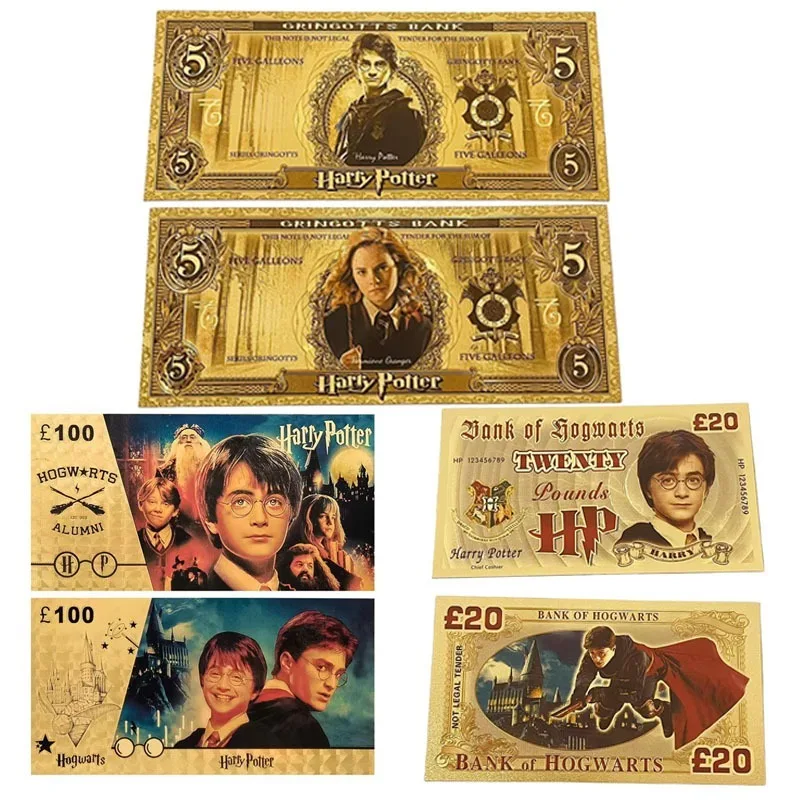 Harry Potter Hogwart School Harley Hermione commemorative notes Gold foil notes Wanted Serie Aesthetics Film Wall Art Decoration