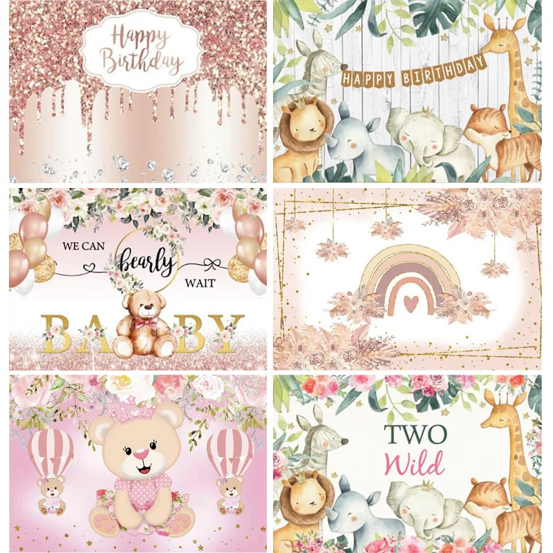 Wild One Newborn Party Elephant Photography Backdrops Props Hundred days 1st Birthday Animals Photo Studio Background WP-24