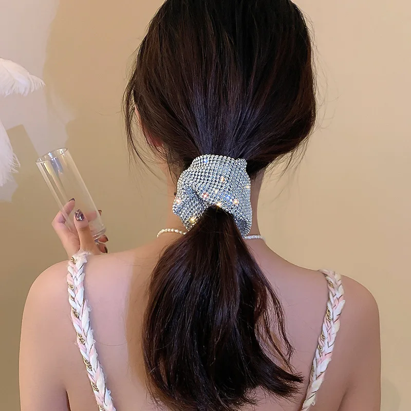 Sparkling Rhinestone Hair Rope Large Intestine Elastic Scrunchies Headband For Ponytail Female Hair Ring Hair Accessories