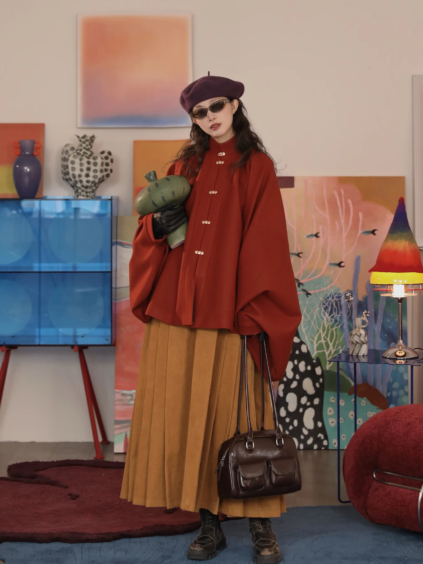 

Red Velvet Lantern Sve Hanfu Top Original Ming Dynas Women's Sle New Year's Festival Wear Casual Loose Fit Long Sve