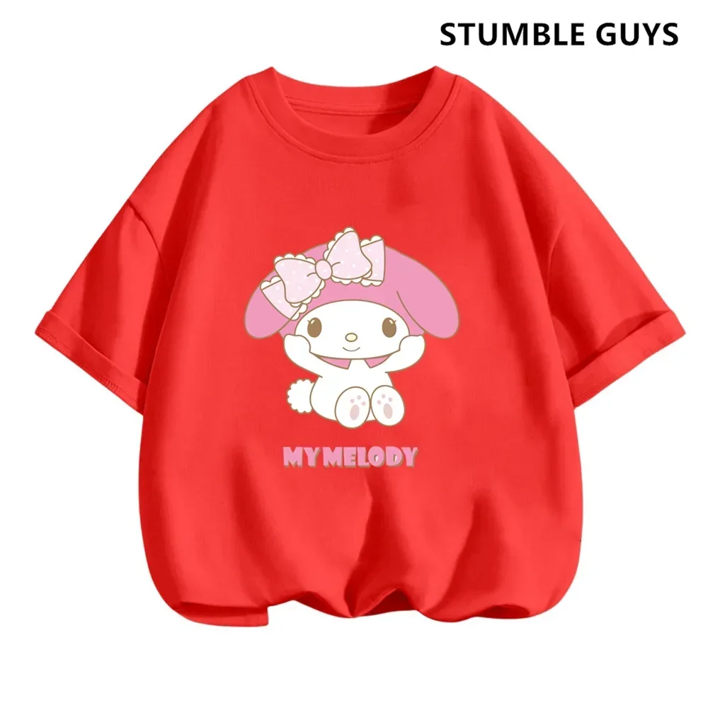 2024 New My Melody Tshirt Anime Summer Multiple Fashion Children\'s T-shirts Round Neck Casual Short Sleeve Print Trucksuit