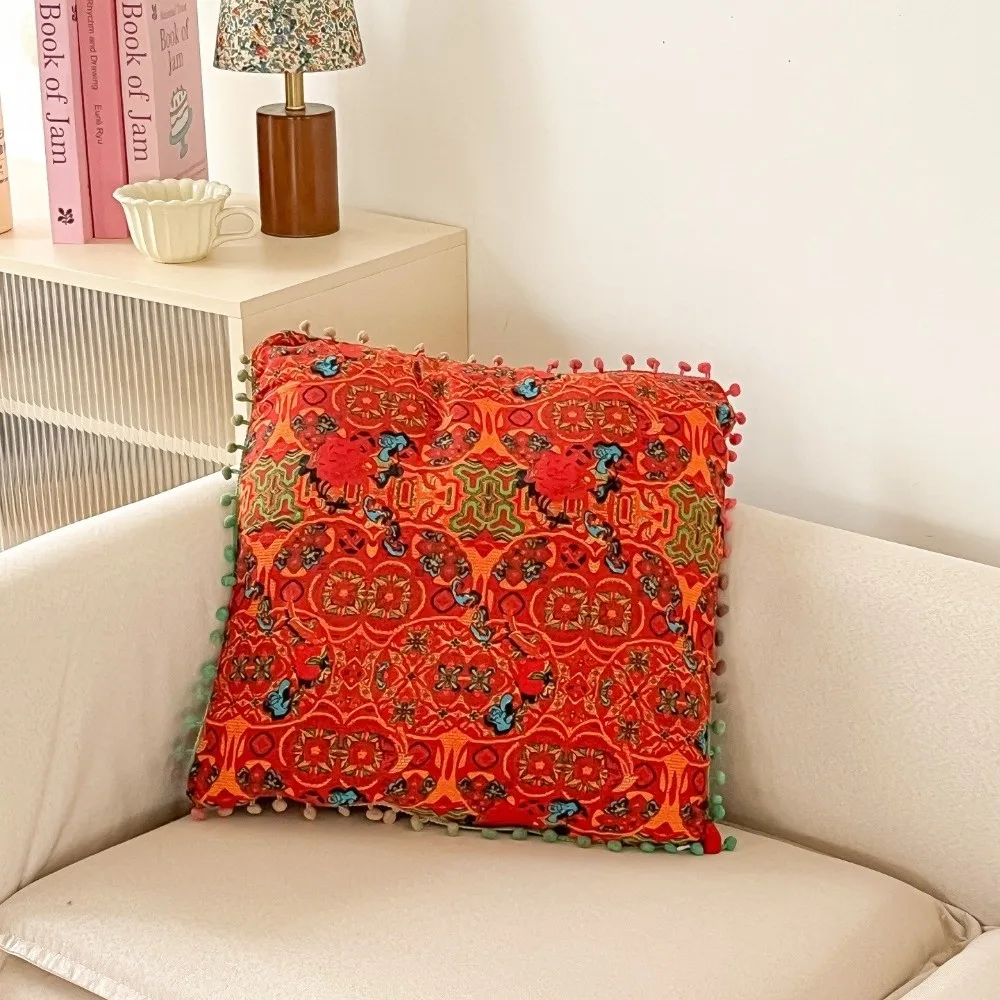 Retro Bohemian Pillow Cushion Super Soft Decorative Printing Ethnic Style Cushion with Tassel Comfortable Throw Pillows