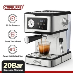 Cafelffe Espresso Coffee Machines Stainless Steel with Milk Frother Steam Wand Semi-Automatic Cappuccino Maker 20Bar Cafetera
