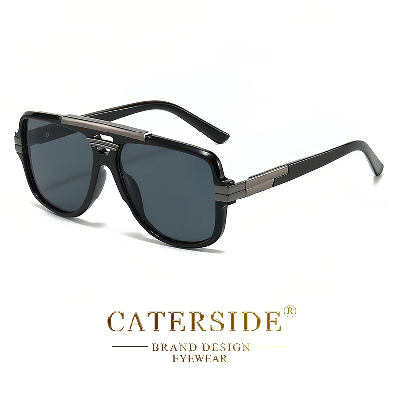 CATERSIDE Retro Herren-Sonnenbrille mit quadratischem, großem Rahmen, flachem Oberteil, Doppelbrücke, Piloten-Punk-Sonnenbrille, Damen-Party-Reisebrille, UV400 – Detail 17