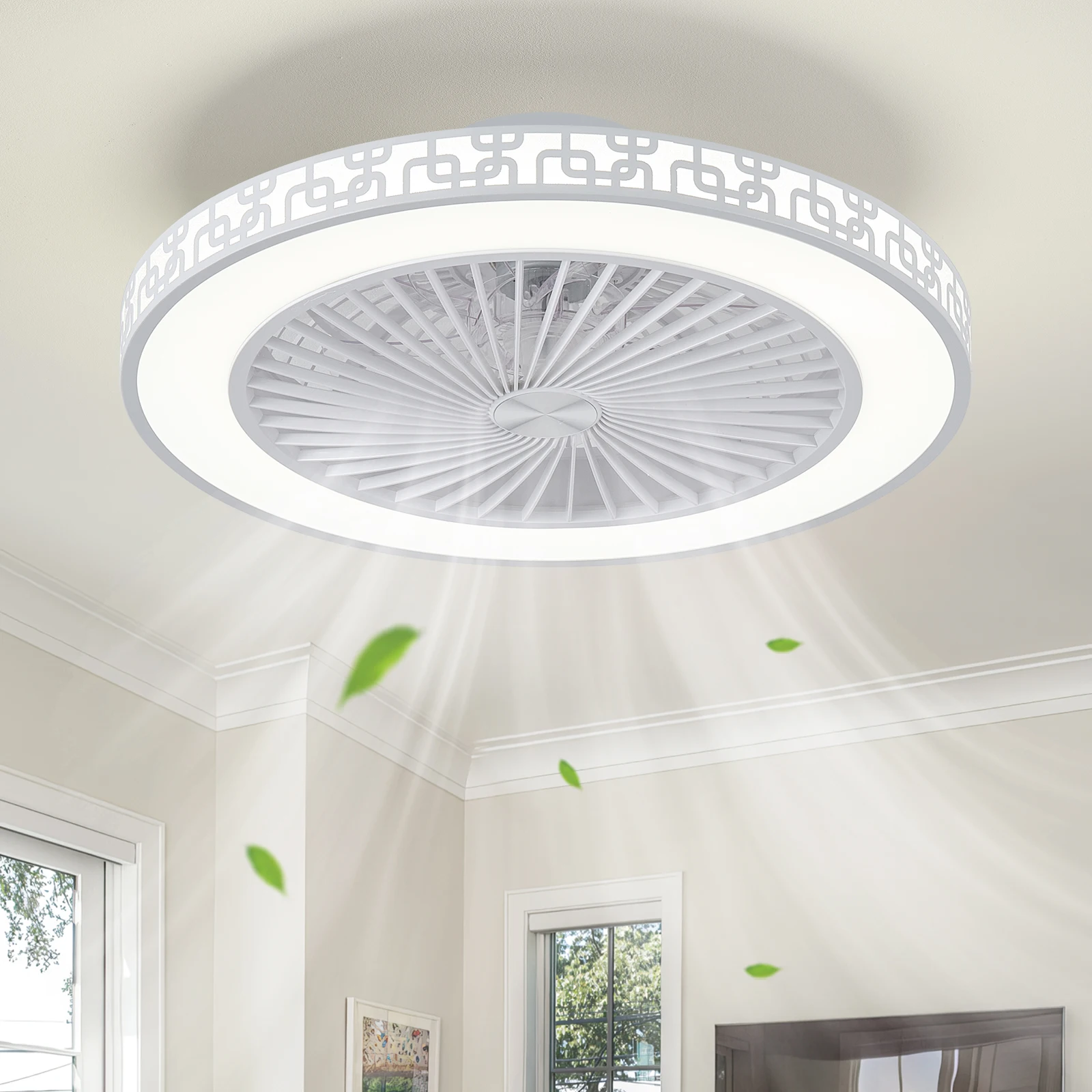Deckenventilatoren mit Beleuchtung und Fernbedienung, 6 Geschwindigkeiten und 3000K-6000K dimmbare, leise Deckenventilatorleuchte, intelligente moderne LED-Ventilatorleuchten für Schlafzimmer,