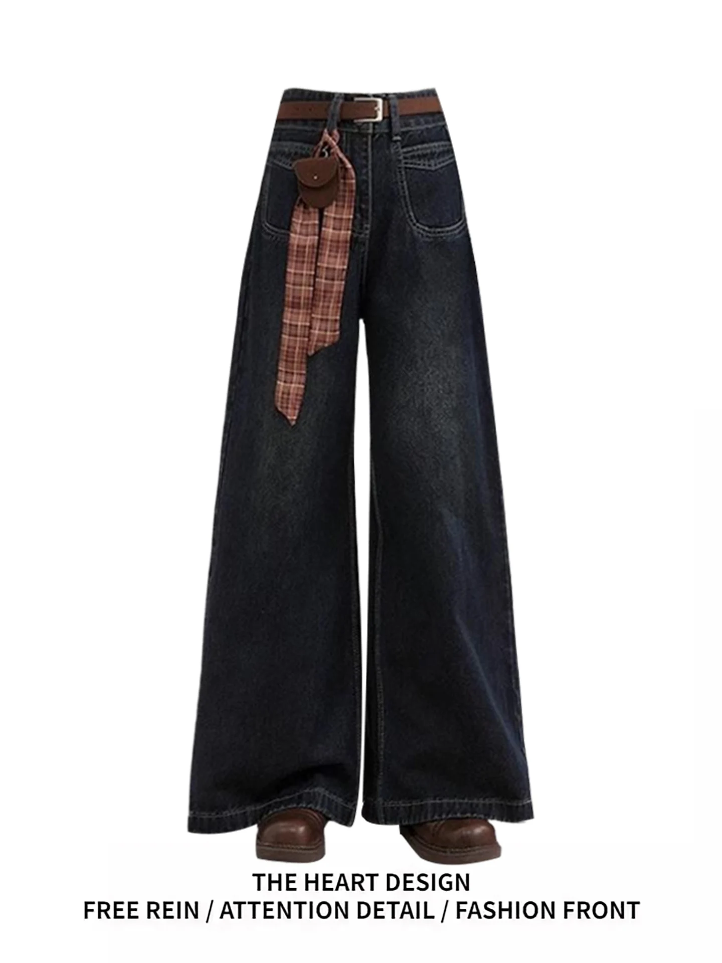 

Американские ретро-джинсы с высокой талией и широкими штанинами, синие, женские, осенне-зимние, дизайнерские, прямого кроя, джинсовые брюки, удобные, дышащие