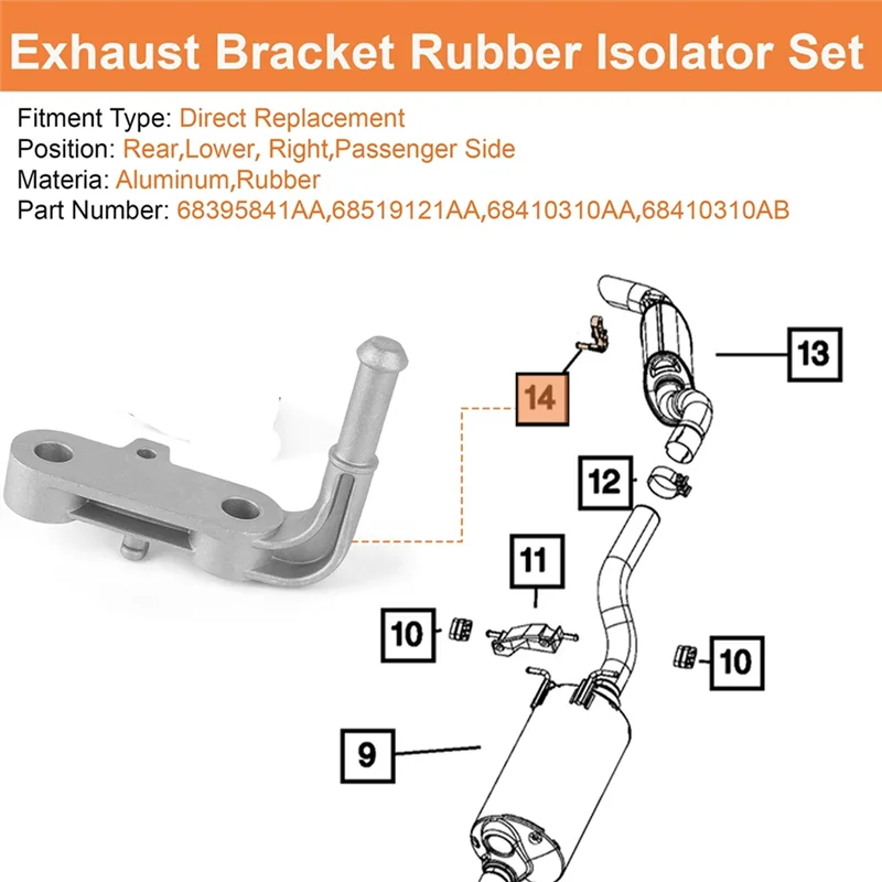 

For Dodge RAM Pickup Rear Exhaust Bracket Exhaust Isolator Hanger 2019-2025 68395841AA 68275662AB