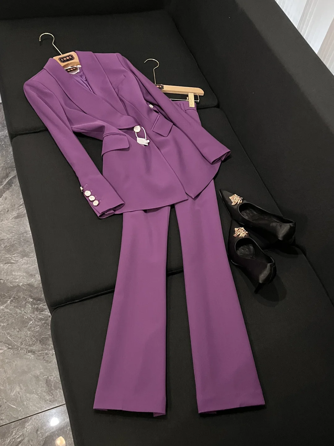

Фиолетовый костюм, женский высококачественный комплект ранней осени и зимы, сильная аосфера, большой фиолетовый цвет, деловая повседневная одежда