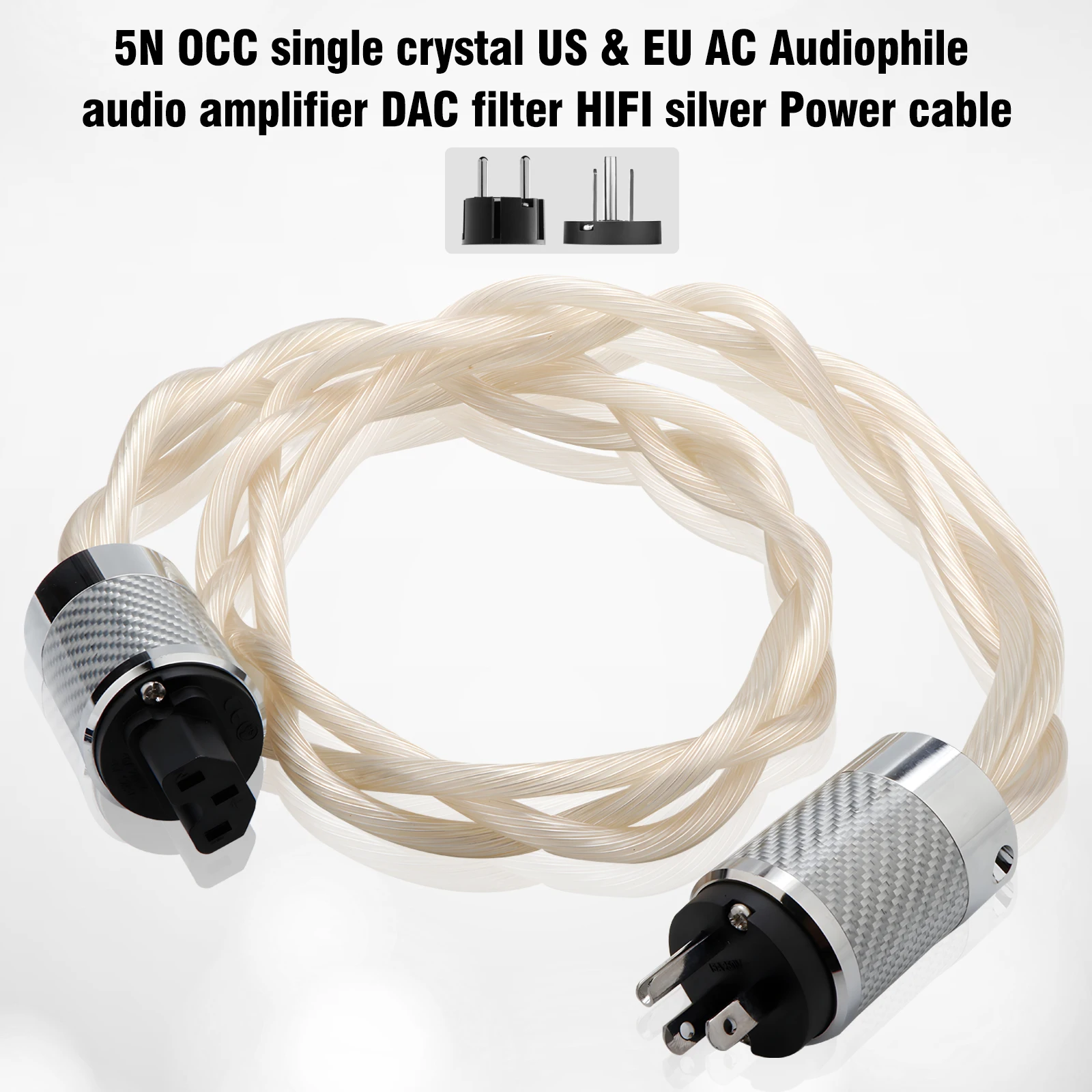 

5N OCC single crystal US & EU AC Audiophile audio amplifier DAC filter HIFI silver Power cable Carbon fiber rhodium plating plug