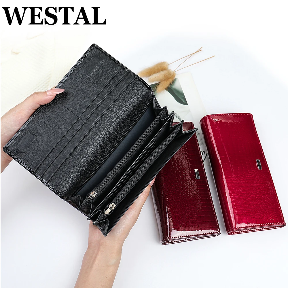 WESTAL Women's Genuine Leather Wallets Long Clutches Bags for phone Coin Purse Ladies Card Holders Money Bag