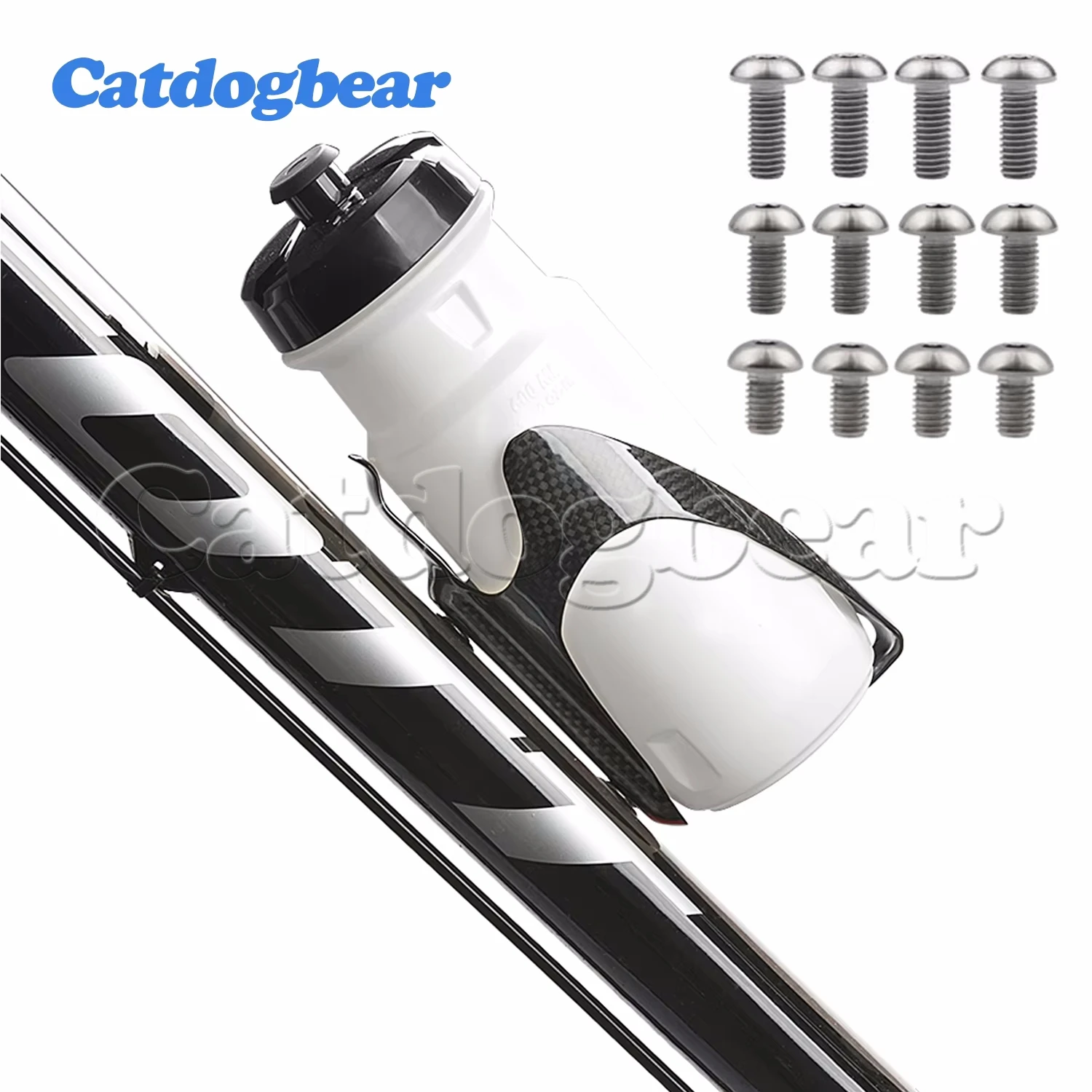 

Catdogbear 2PCS All Carbon Fiber MTB Road Bicycle Bottle Rack+4PCS M5 Hexagonal Titanium Bolt Fastener