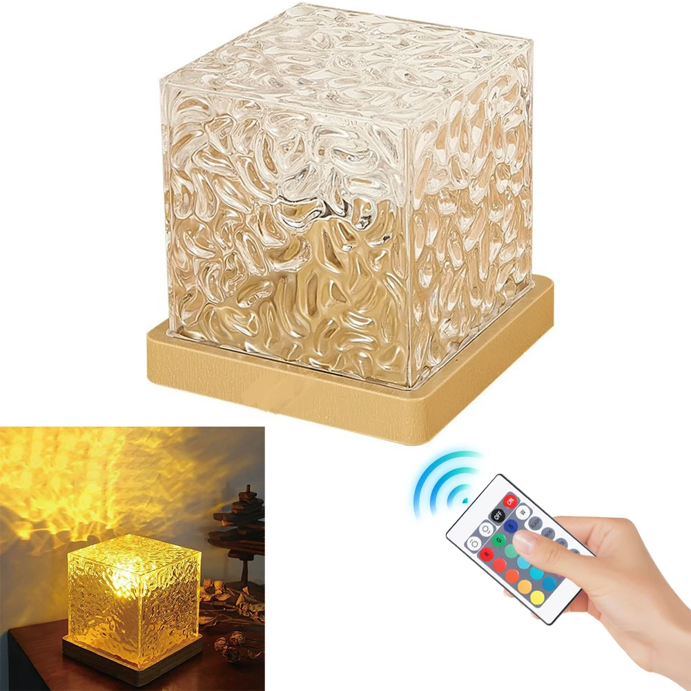 Rotating Water Ripple Small Night Lamp 16 Colors Water Ripple Cube Night Light Remote Control Crystal LED Table Lamp Home Decor