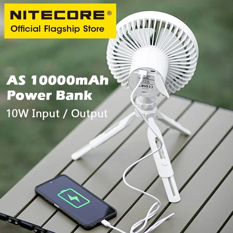 NITECORE NEF10-en-1 Ventilateur Électrique de Camping USB-C Plafond Rechargeable Gér10000 mAh Power Bank LED Anneau Lumineux Réglable Trépied