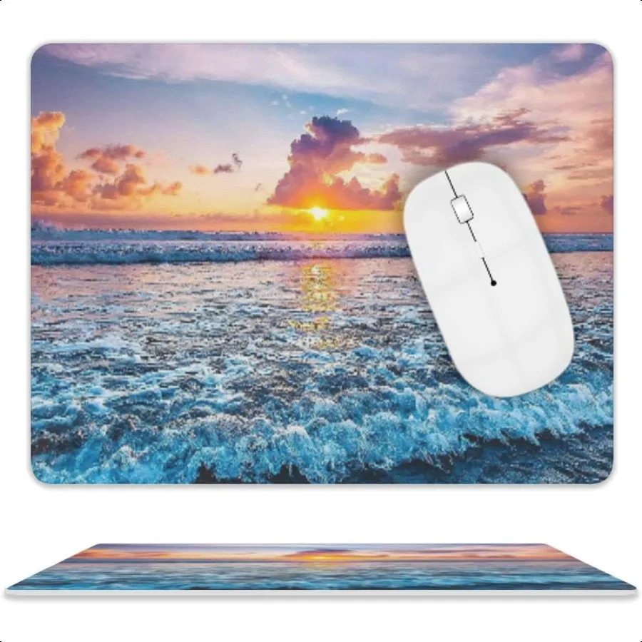 

Sunset Ocean Wave Mouse Pad Square Mousepad Waterproof Mouse Mat NonSlip Rubber Base MousePads for Office Home Laptop Travel 9.